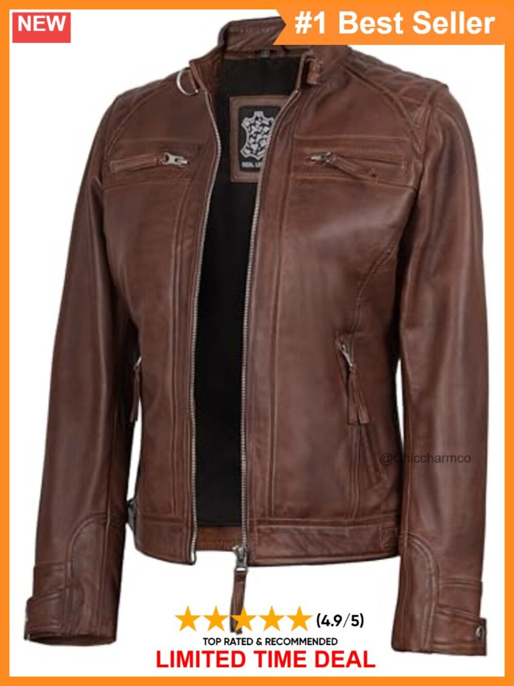 Real Lambskin Leather Moto Jacket Quilted Cafe Racer Zip Up Biker